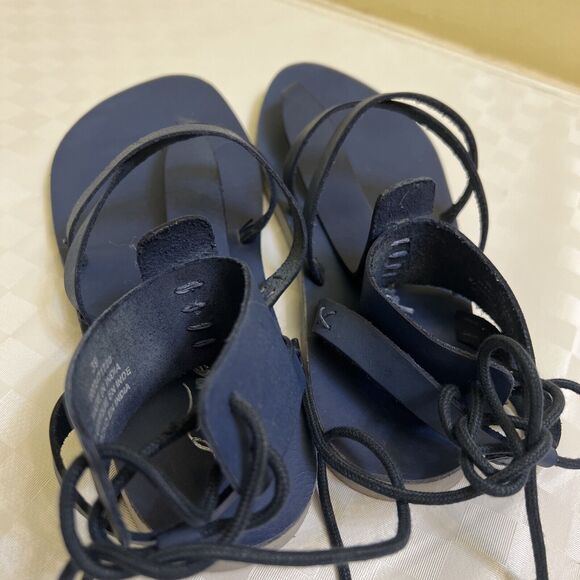 Free people Vacation Day Wrap Leather Sandals Denim blue Sz 39 - Picture 4 of 7